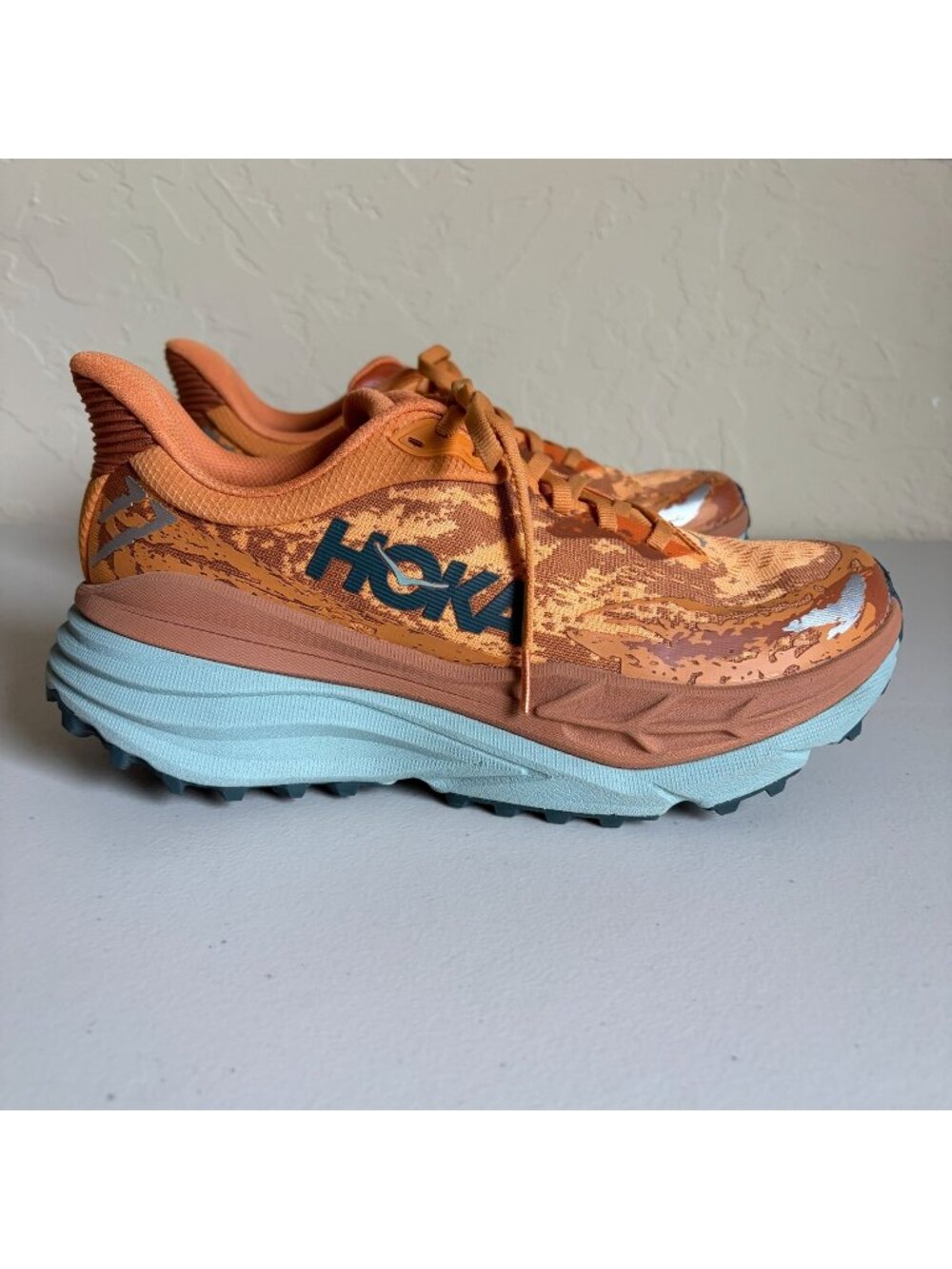 HOKA One One Stinson ATR 7 Trail Running Shoes Amber Haze Teal Midsole Men's US
